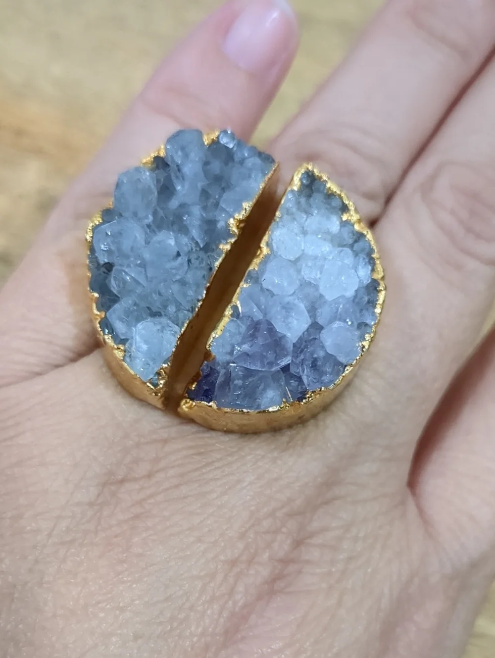 Gold-Plated Ring with Lavender Raw Druzy